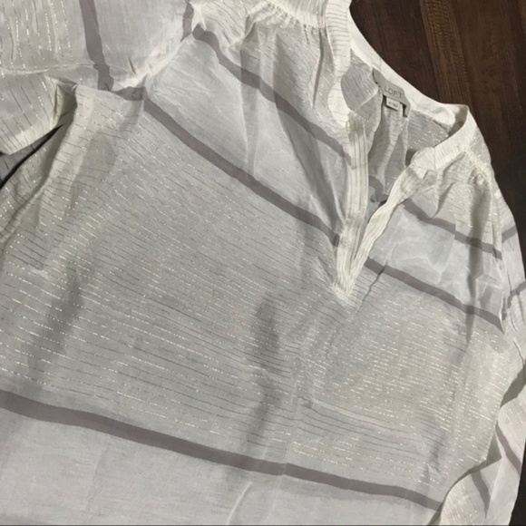 Loft White & Gold Metallic Striped Linen Shirt - Picture 5 of 6